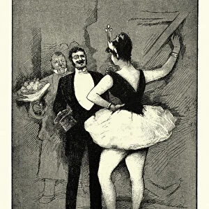 Victorian admirer bringing flowers to showgirl ballerina after the show 19th Century