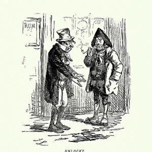 Victorian caricature cartoon Men commiserating on being unlucky in life, John Leech, 1850s, 19th Century