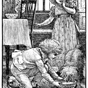 Victorian Children Feeding a Dog Print Victorian Children Feeding a Dog Print