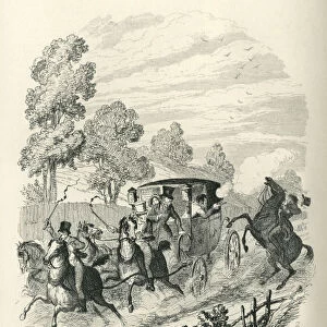 Victorian couple fleeing in a coach