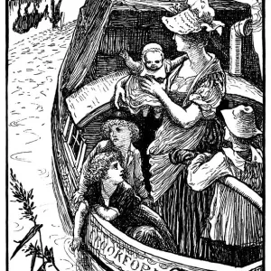 A Victorian family on a canal boat print A Victorian family on a canal boat print