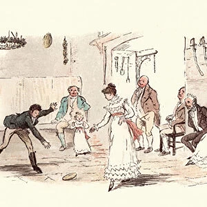 Victorian family at christmas playing game of Turn the Trencher