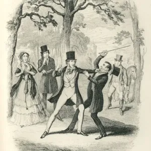 A Victorian gentlemen's duel in a park, illustrated print A Victorian gentlemen's duel in a park, illustrated print