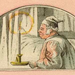 A Victorian man with nightcap and candle, Print A Victorian man with nightcap and candle, Print
