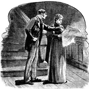 Victorian man and woman studying a plan or map