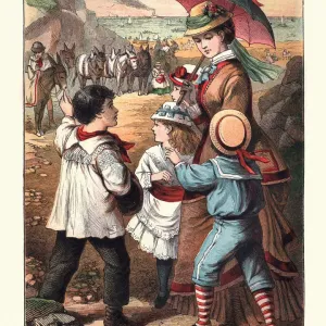 Victorian Mother and Children Beach Holiday Print Victorian Mother and Children Beach Holiday Print