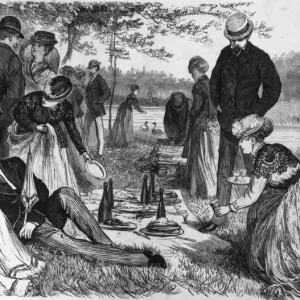 Victorian Picnic Print on Riverbank Victorian Picnic Print on Riverbank
