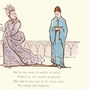 Victorian satirical cartoon, Not in robes of wealth, or pride