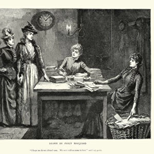 Victorian women writing at a desk