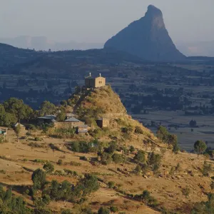 View on Abba Pentalewon church in vicinity of Aksum city in Ethiopia View on Abba Pentalewon church in vicinity of Aksum city in Ethiopia