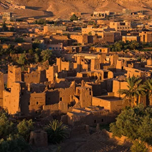 View of Ait Benhaddou Kasbah at sunrise, Ait Ben Haddou, Ouarzazate, Morocco