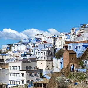 View on blue houses of the medina of Chefchaouen, Chaouen, reef mountains