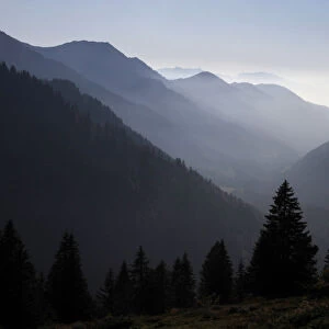 View of Bregenzer Wald mountain range as seen from Furkajoch ridge, Vorarlberg, Austria, Europe