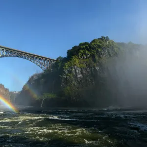 View of Bridge across the Zambezi River from the Boiling Pot. Victoria Falls. Livingstone. Zambia