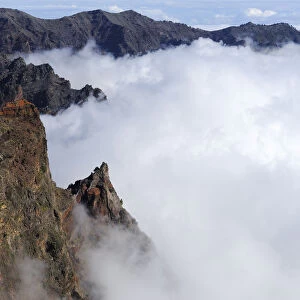 View from the caldera rim over a sea of clouds in the Caldera de Taburiente National Park, La Palma, Canary Islands, Spain, Europe, PublicGround