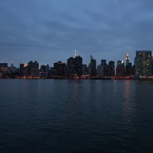 View of East River and midtown Manhattan at night