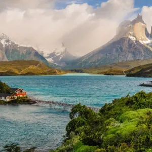 View of glacier lake and Cuernos del Paine View of glacier lake and Cuernos del Paine
