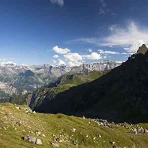 View towards the Glarus Alps from Vorder Hohberg Mountain near Glarus, Canton of Glarus, Switzerland, Europe