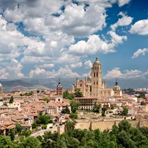 View over historic centre and cathedral in Segovia, Spain