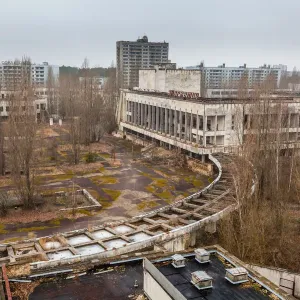 View of the House of Culture Energetic and the central square of Pripyat