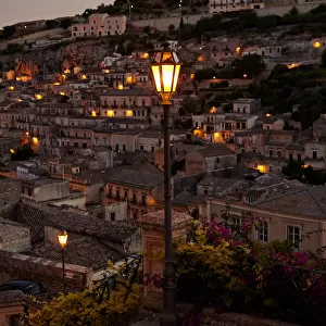 View of the Italian town Modica at dusk. Sicily, Italy, Europe