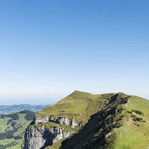 View of Kamor mountain, 1751m, as seen from Hoher Kasten mountain, 1794m, canton of Appenzell Inner-Rhodes, Switzerland, Europe