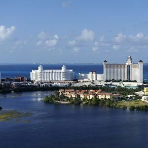 View of the lagoon, hotels and the Caribbean, Cancun, Yucatan Peninsula, Quintana Roo, Mexico, Latin America, North America
