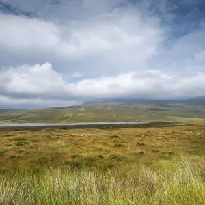 View over the moor with Loch Coulside and Ben Loyal in the clouds, Sutherland, Scotland, Great Britain, Europe View over the moor with Loch Coulside and Ben Loyal in the clouds, Sutherland, Scotland, Great Britain, Europe
