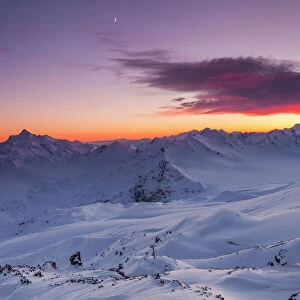 View from Mount Elbrus to the Main Caucasian Range at sunset