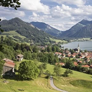 View of Schliersee in the summer, from Oberiss, Upper Bavaria, Bavaria, Germany