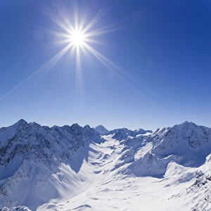 View from the Schoentalspitze summit on the Stubai Alps, Stubai Alps, Tyrol, Austria