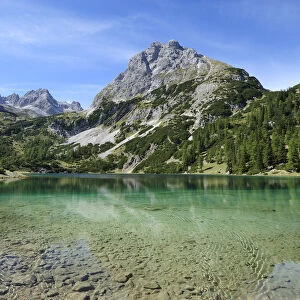 View across Seebensee Lake to Mt Sonnenspitze, Ehrwald, Tyrol, Austria, Europe, PublicGround
