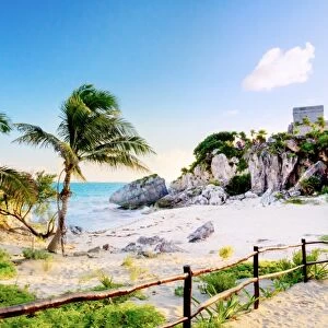 View of Tulum beach, God of Winds Temple, Mexico