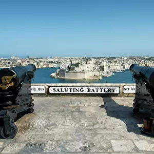 View from Upper Baracca Garden with Saluting Battery towards Grand Harbor and Three Cities, Valletta, Malta