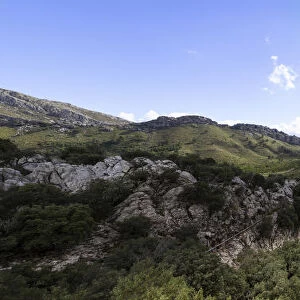 Views of the Serra de Tramuntana, mountain range and the Gorg Blau reservoir, Escorca, Son Torella, Majorca, Balearic Islands, Spain