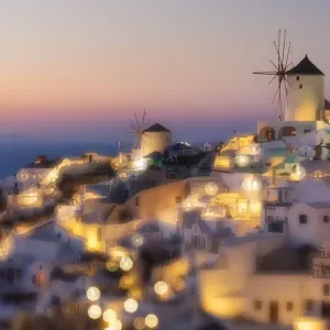 Village of Oia at sunset, Santorini, Greece Village of Oia at sunset, Santorini, Greece