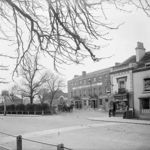 Print of The Greyhound public house in Dulwich Village, south London circa 1900 Print of The Greyhound public house in Dulwich Village, south London circa 1900