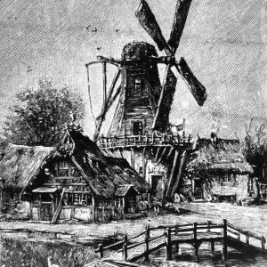 Village with windmill - 1896 Village with windmill - 1896