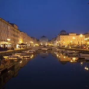 Via Vincenzo Bellini, canal, at night, Trieste, Friuli-Venezia Giulia, Italy