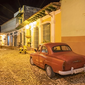 Vintage car in a colonial town