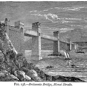Vintage Engraving Print of the Britannia Bridge, Menai Straits Vintage Engraving Print of the Britannia Bridge, Menai Straits