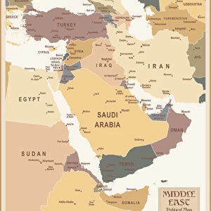 Vintage flat map of the Middle East