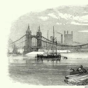 Vintage illustration Chelsea Bridge was a bridge over the River Thames in west London, 1850s 19th Century