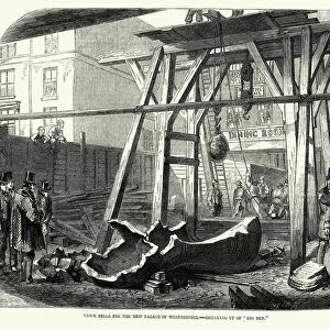 Vintage illustration, Clock bells for new Palace of Westminster, Breaking up of Big Ben, 1858