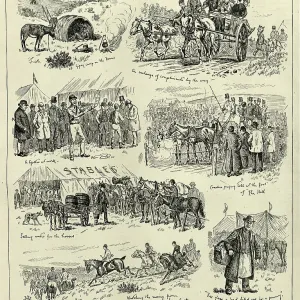 Vintage illustration Sketches from the Epsom Derby, Horse racing, Victorian History of Sport, 1890s