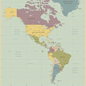 Vintage Map of North and South America
