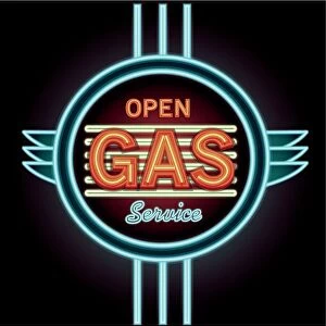Vintage neon Open Gas Service and garage sign