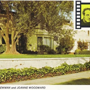 Vintage souvenir postcard of Paul Newman and Joanne Woodward's Hollywood Home, Homes of the Stars series, 1977 Vintage souvenir postcard of Paul Newman and Joanne Woodward's Hollywood Home, Homes of the Stars series, 1977
