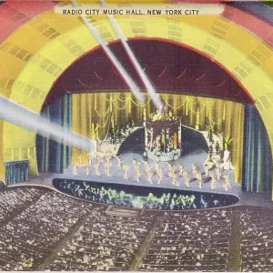 Vintage souvenir postcard, Radio City Music Hall, Rockefeller Center, NYC, New York, ca 1944