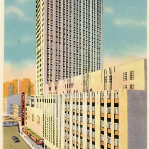 Vintage souvenir postcard, Rockefeller Center, NYC, New York, ca 1941